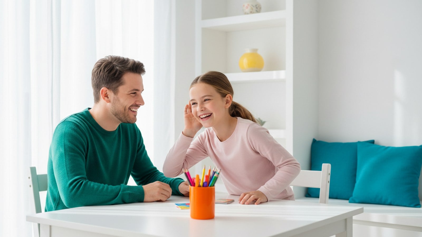 A child listening closely during a playful listening game with a parent